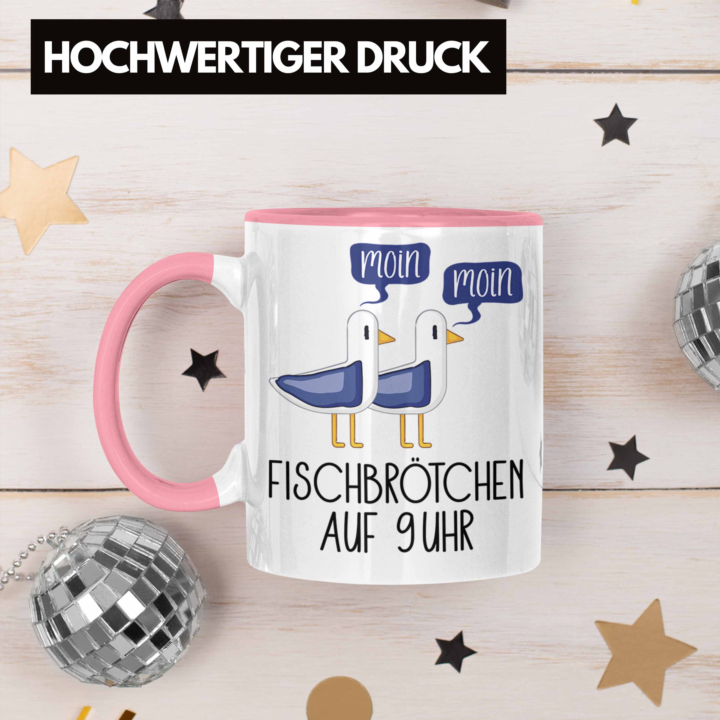 Trendation - Fischbrötchen auf 9 Uhr Tasse Moin Moin Geschenk Nordsee Norderney
