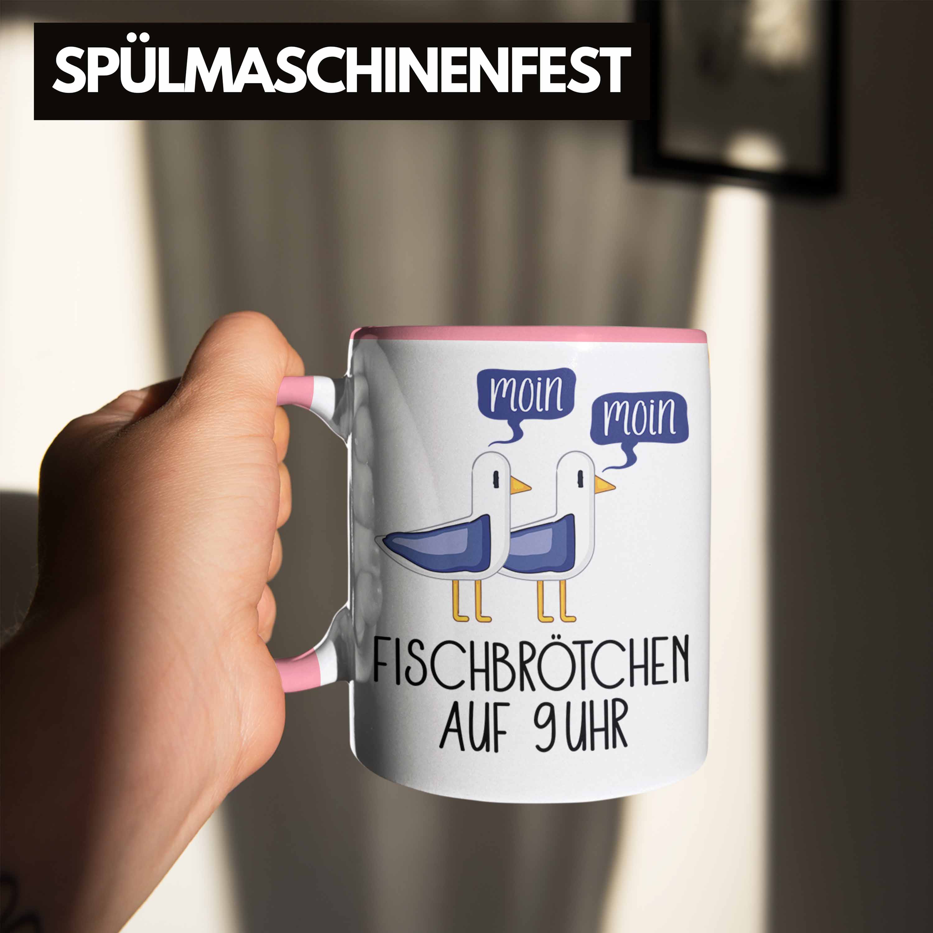 Trendation - Fischbrötchen auf 9 Uhr Tasse Moin Moin Geschenk Nordsee Norderney