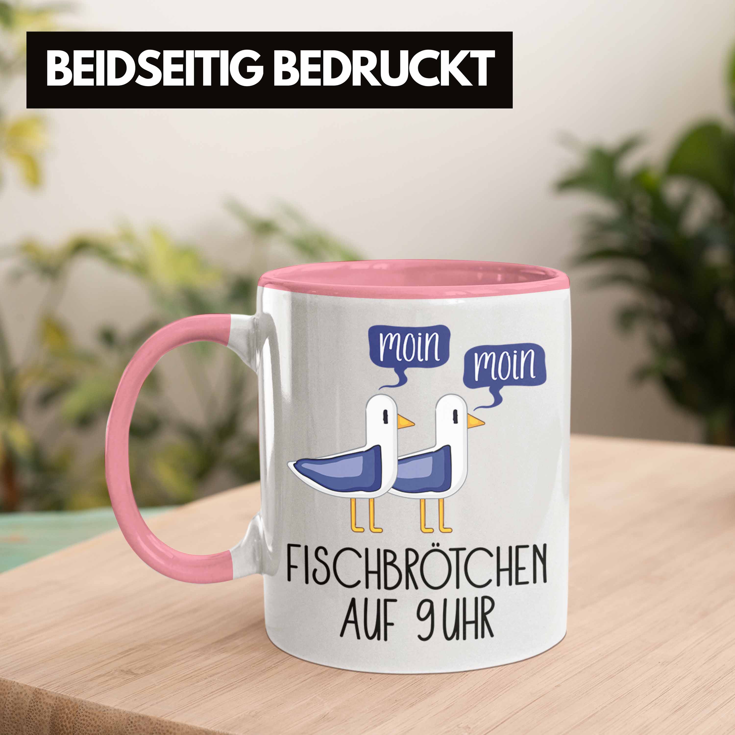 Trendation - Fischbrötchen auf 9 Uhr Tasse Moin Moin Geschenk Nordsee Norderney