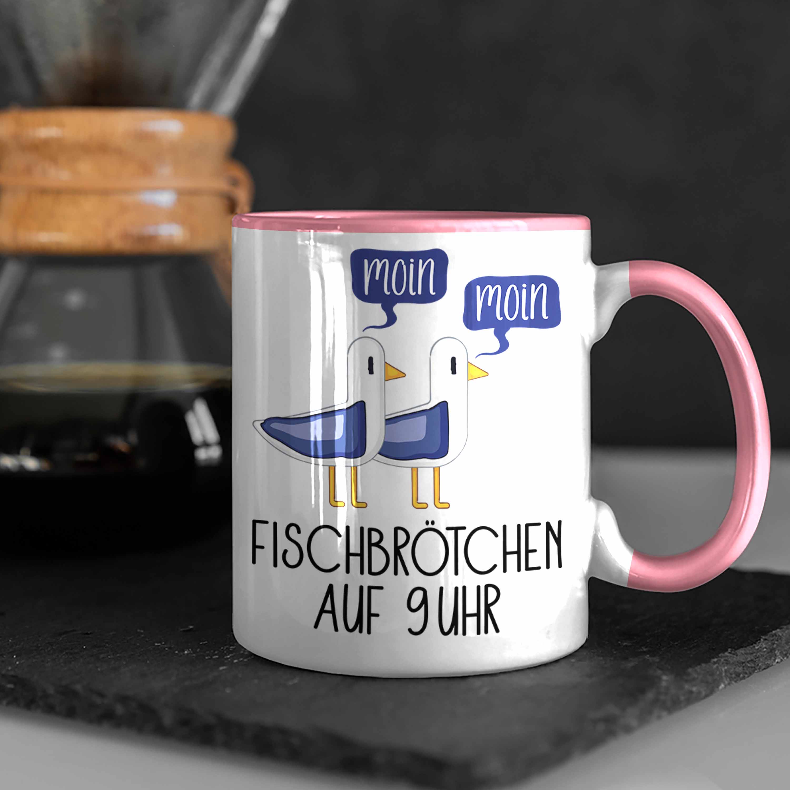 Trendation - Fischbrötchen auf 9 Uhr Tasse Moin Moin Geschenk Nordsee Norderney