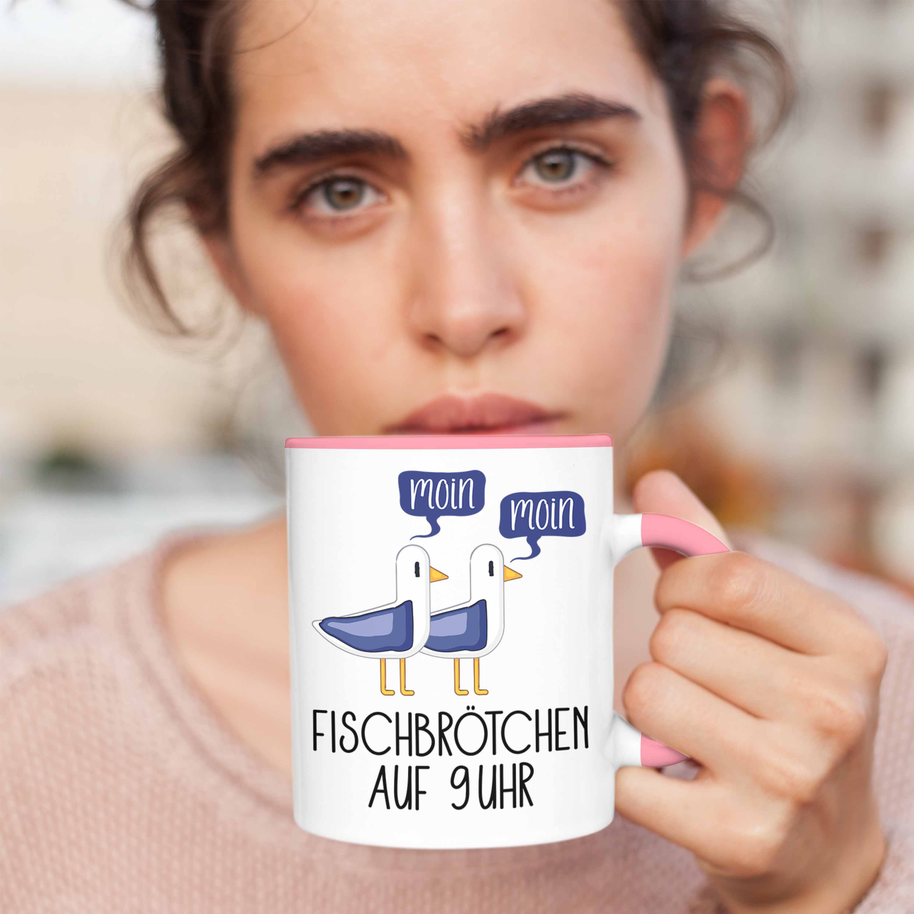 Trendation - Fischbrötchen auf 9 Uhr Tasse Moin Moin Geschenk Nordsee Norderney