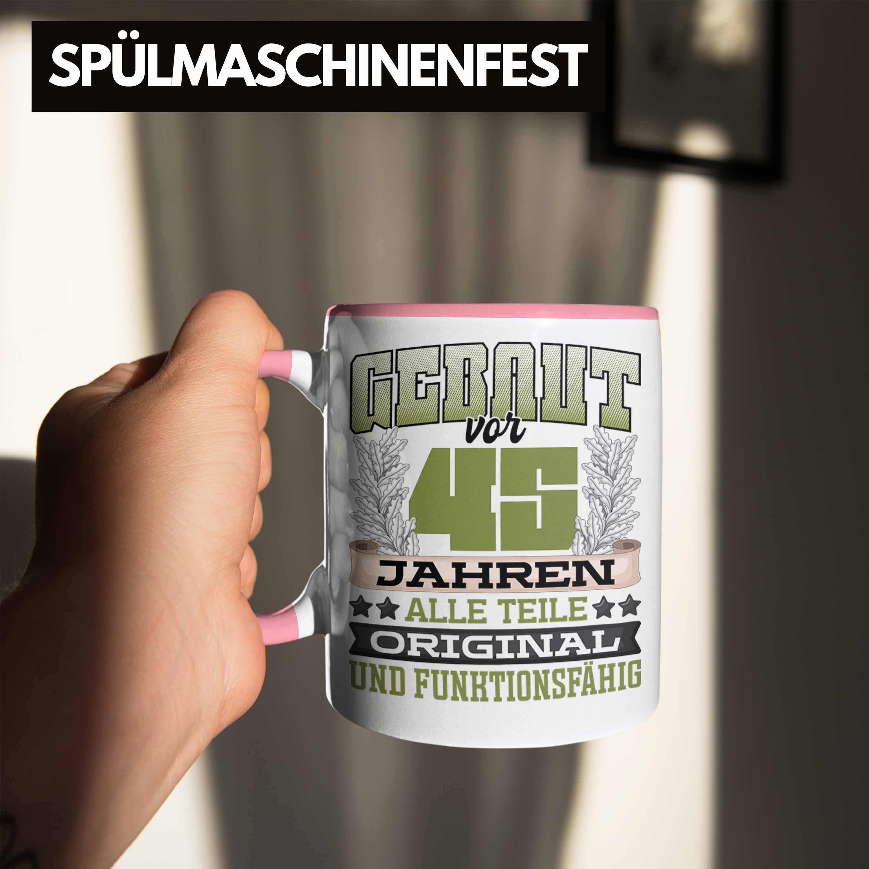 Trendation - 45er Geburtstag Tasse Geschenk Frauen Männer Spruch Gebaut Vor 45er