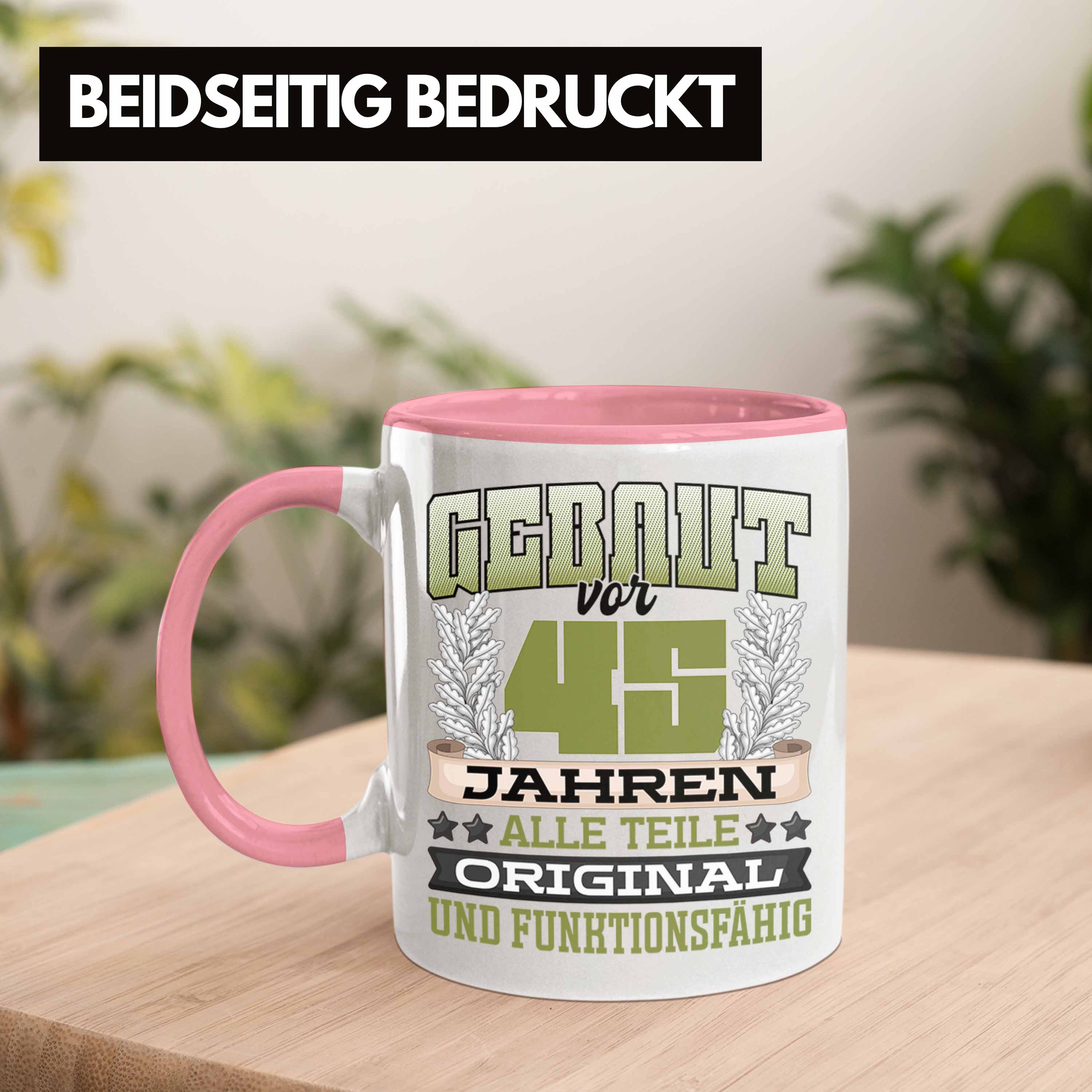 Trendation - 45er Geburtstag Tasse Geschenk Frauen Männer Spruch Gebaut Vor 45er