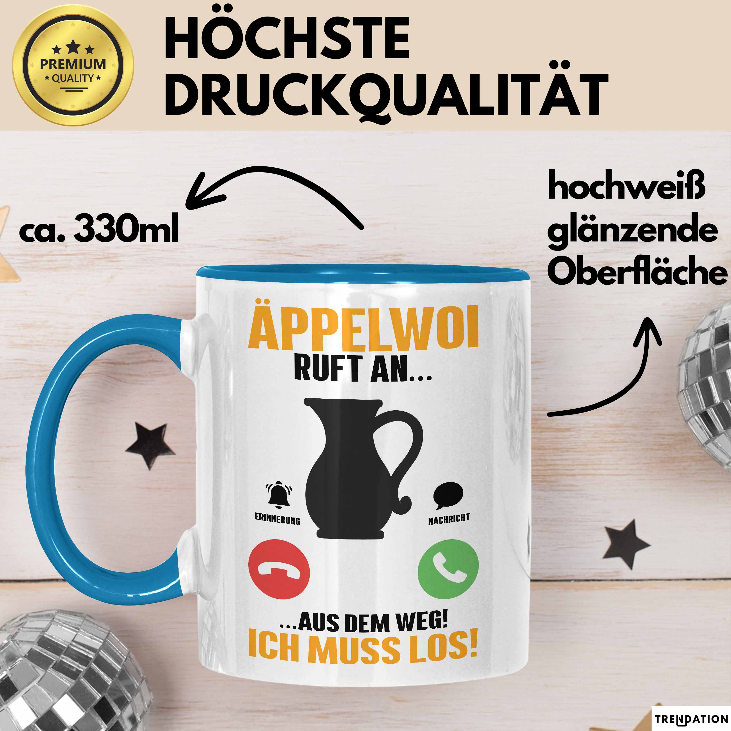 Äppelwoi Ruft An Tasse Ich Muss los Apfelwein Bembel Krug Kaffee-Tasse Hessische
