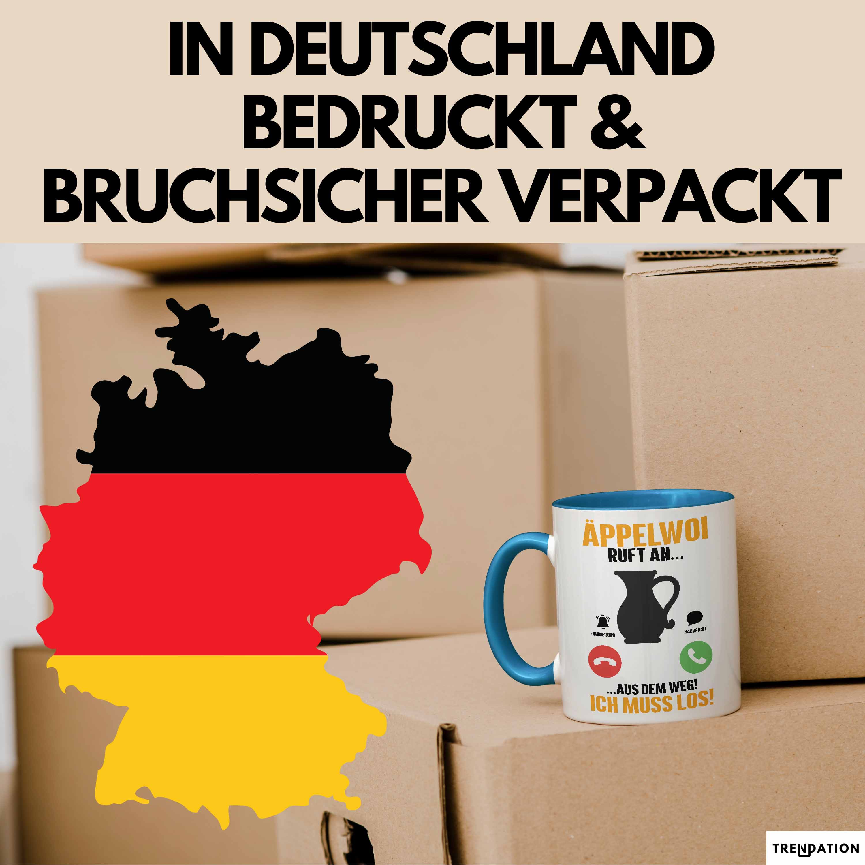 Äppelwoi Ruft An Tasse Ich Muss los Apfelwein Bembel Krug Kaffee-Tasse Hessische