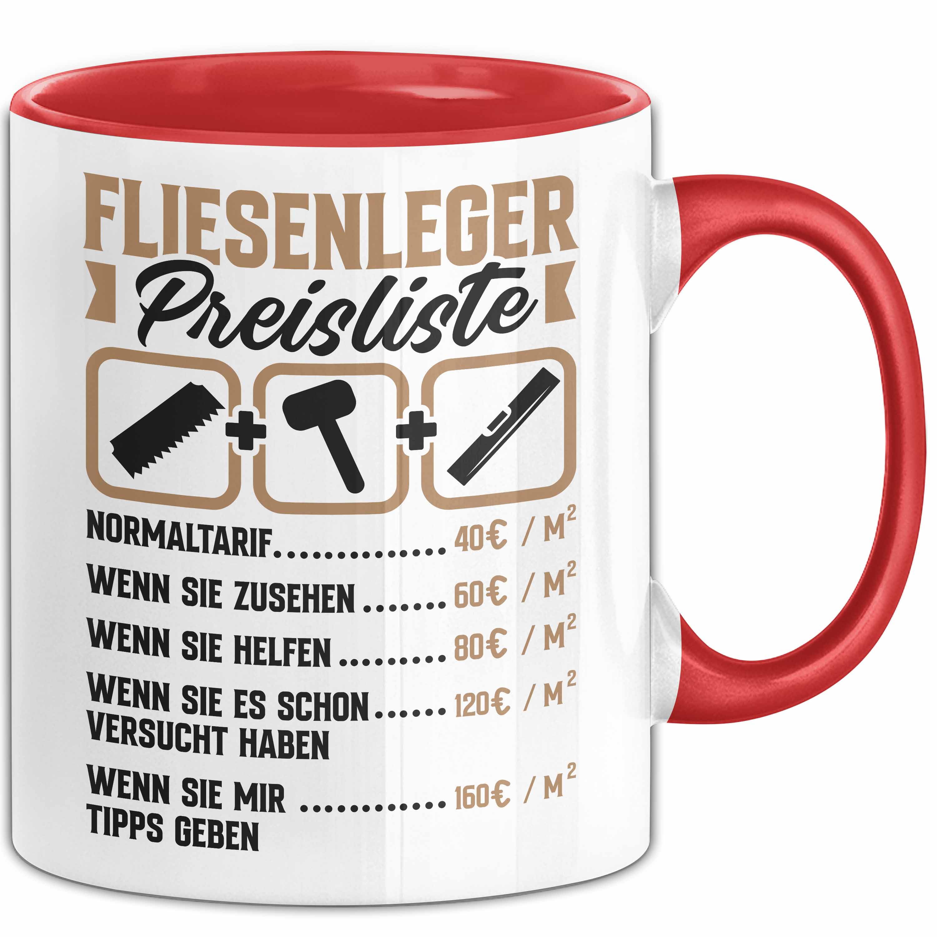 Fliesenleger Tasse Geschenk Lustiger Spruch Preisliste Kaffee-Becher