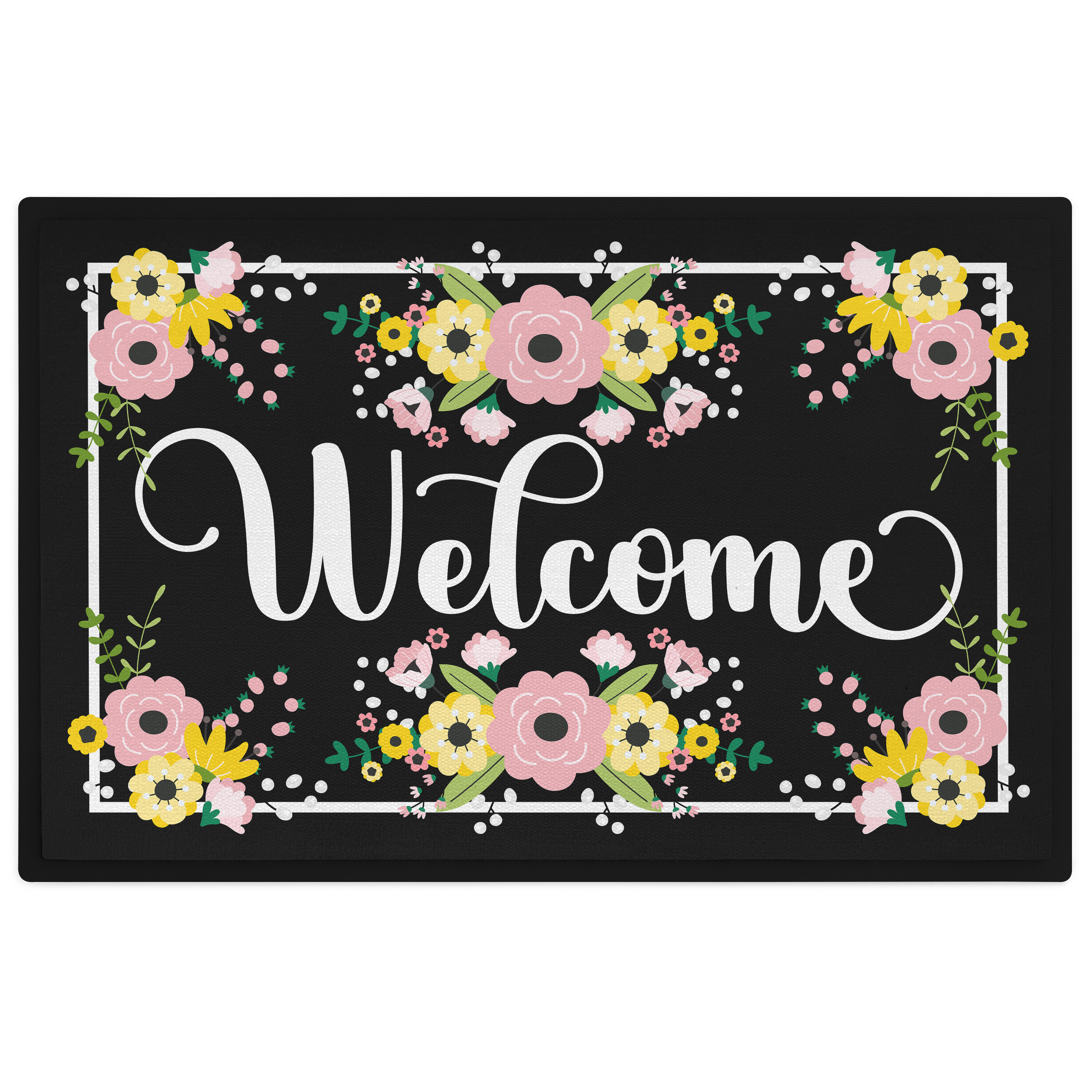 Trendation - Welcome Fußmatte Blumen Muster Grafik Geschenk Neue Wohnung Willkom